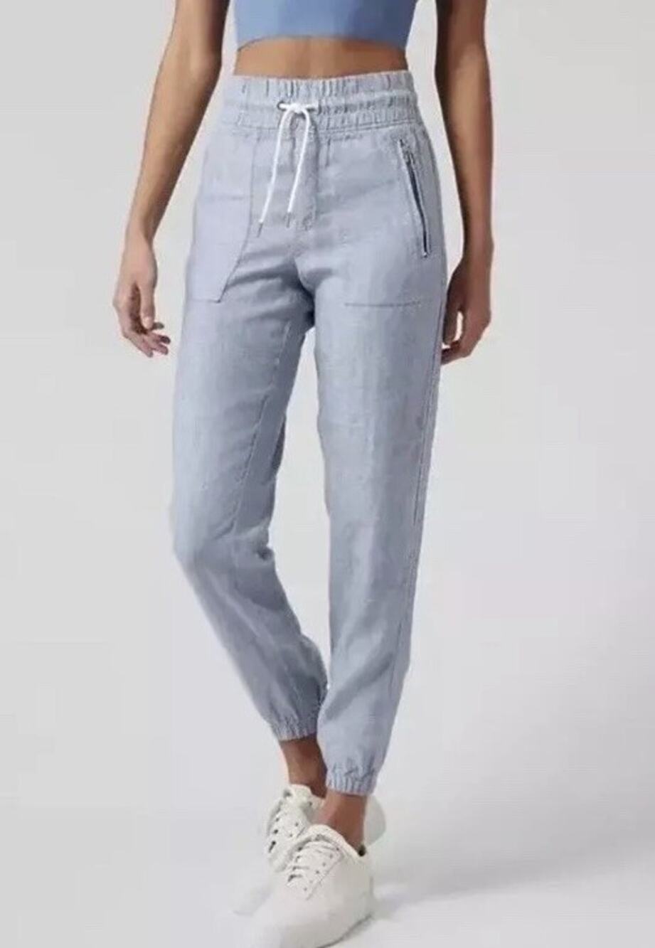 Athleta Pants Womens 10 Light Blue Cabo Linen Jogger High Rise Chambray